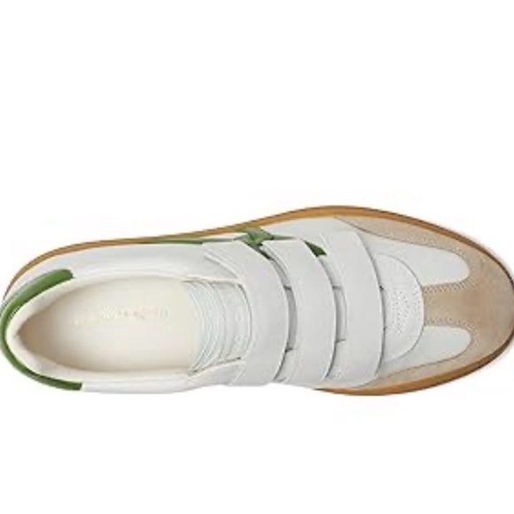 White Leather Sneakers with Green Accents and Gum Sole - Picture 4 of 5